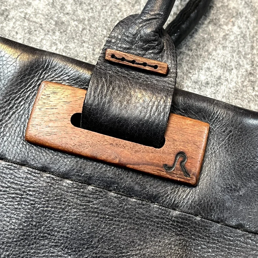 Francisco Mondet Leather and Wood Tote Bag Purse Large Designer Handmade Fashion
